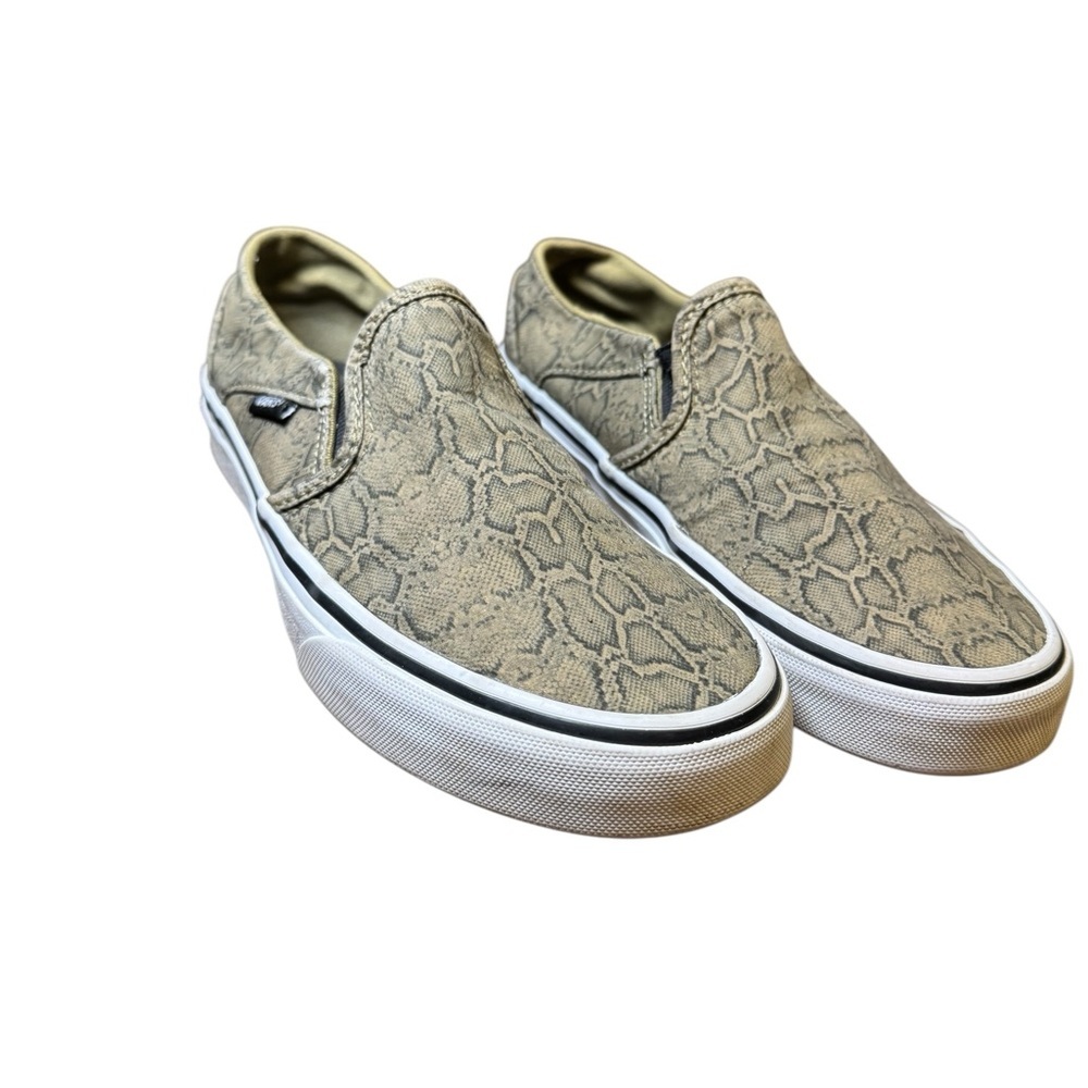🐍 Vans Snake Print Slip-On Sneakers Women’s Size 7 – Neutral Beige/Green 🐾